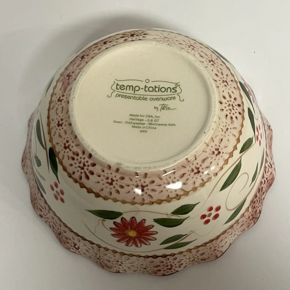 TEMP-TATIONS Heritage Red Old‎ World Floral Stoneware Soup BOWL SET